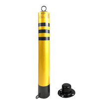 Security Post Yellow Steel Bollard With Lock, Removable, 650mm (23.6In), Night Reflective Design, Parking Street Building