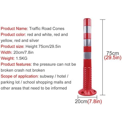 Traffic Bollards Delineator Post, Plastic Flexible Post, Pop-Up Reflective Cone, Red and Yellow, 2 Pack Crowd Control 1