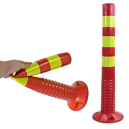 Traffic Bollards Delineator Post, Plastic Flexible Post, Pop-Up Reflective Cone, Red and Yellow, 2 Pack Crowd Control