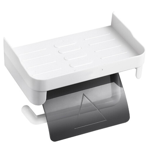 roll paper holder waterproof wall shelf no punch bathroom storage grey