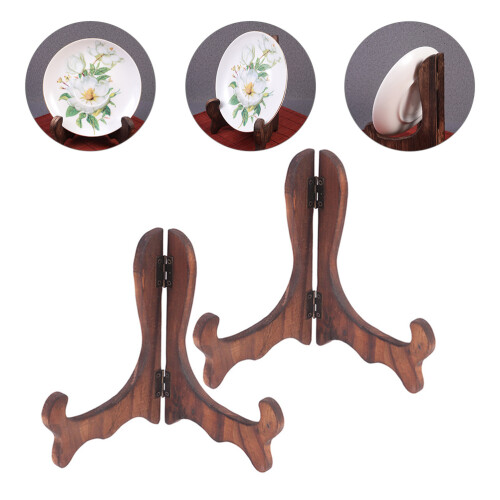 2pcs Wood Plate Display Stand Dish Easel Rack 2