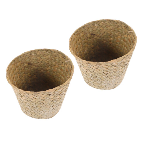 4 pcs woven straw storage baskets for bedroom bathroom office space-saving