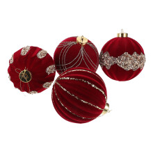 12Pcs Shatterproof Red DIY Velvet Christmas Baubles for Holiday Decor