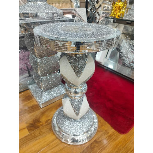 Crushed Diamond Silver Ceramic Side Table 60x40 Cm