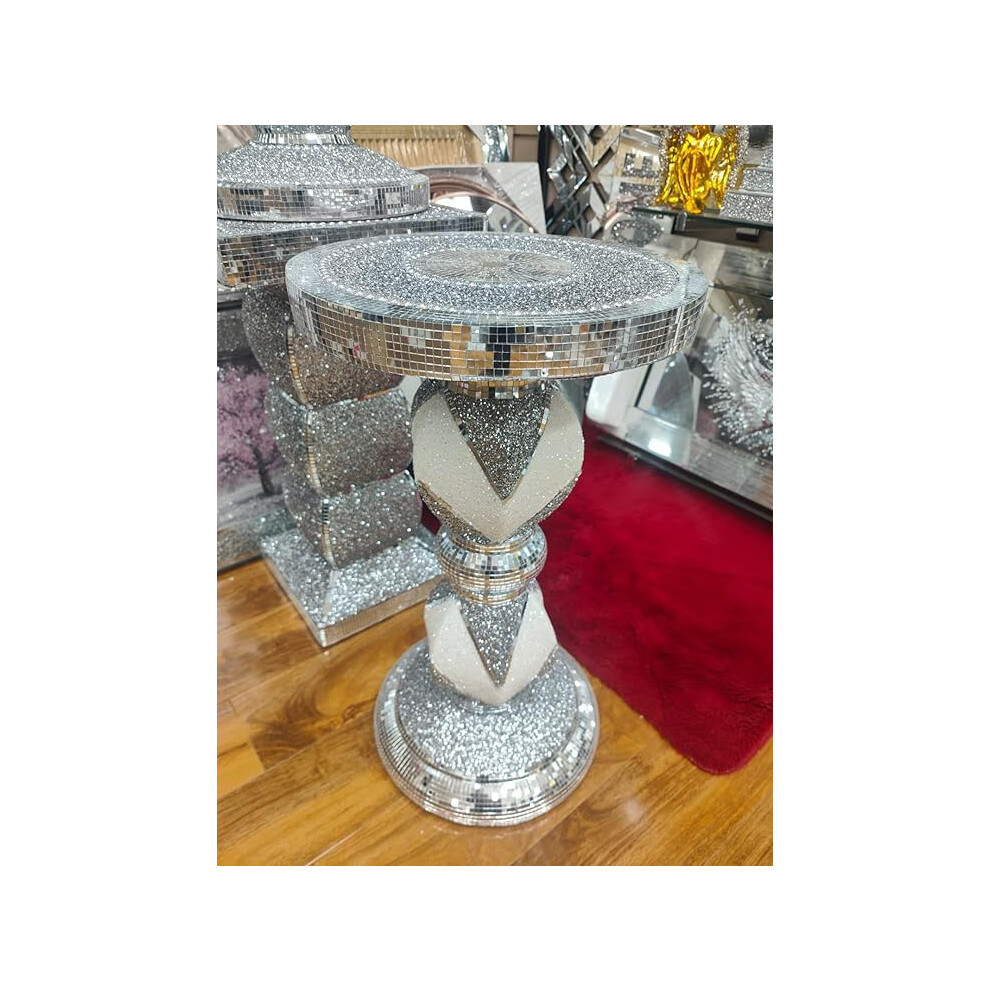 Biznest Crushed Diamond Ceramic Side Table 60X40 Cm Silver