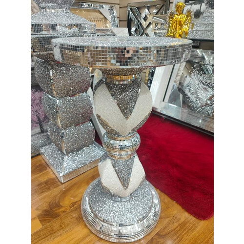 Crushed Diamond Silver Ceramic Side Table 60x40 Cm 1