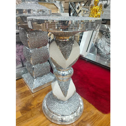 Crushed Diamond Silver Ceramic Side Table 60x40 Cm 2