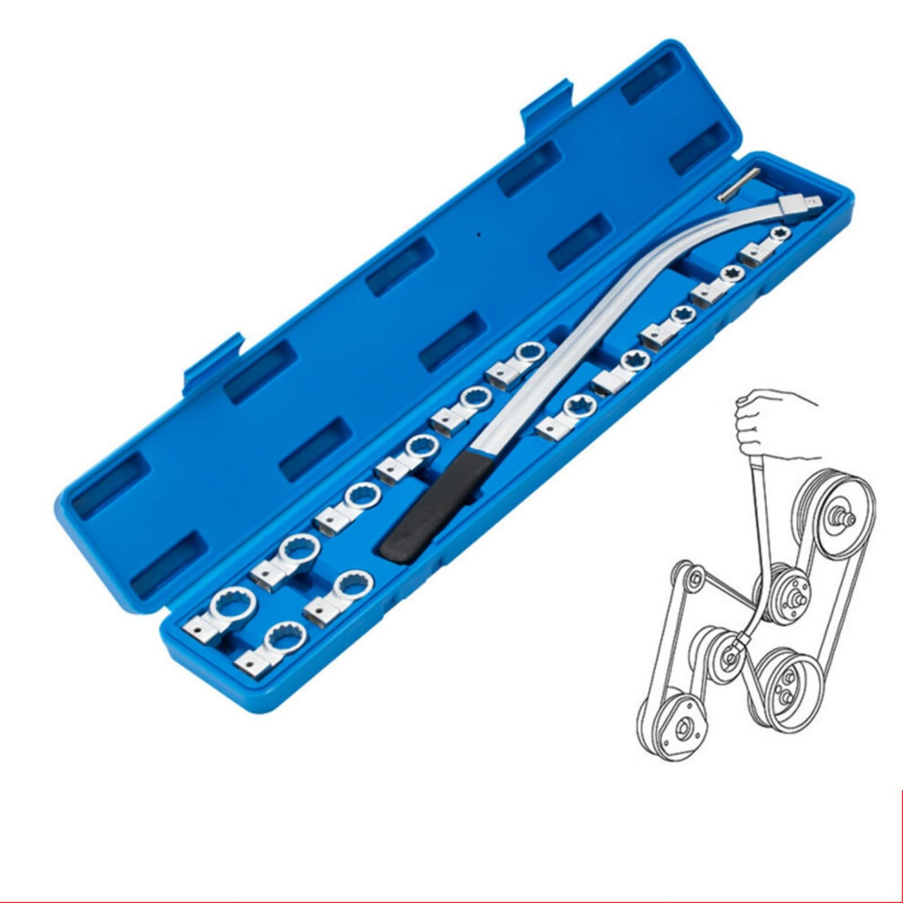 15Pcs Universal Auxiliary Idler Belt Tensioner Pulleys Removal Tool Kit 12-19Mm Ratcheting Wrench Timing Belt Nut Remover 9393856898992
