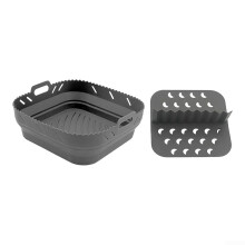 Foldable Square Silicone Air Fryer Mat With Divider For Multi Recipe Use Gray