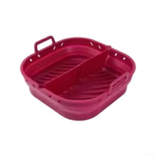 Silicone Baking Tray for Air Fryer Foldable With Oil Spout 23 x 22 x 6 cm Red Folding Square
