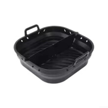 Silicone Baking Tray For Air Fryer, Integrated Oil Spout, Space Saving, Foldable Square Black, 23x22x6cm