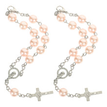 car rosary cross pendant rearview mirror hanging 2pcs red metal beads