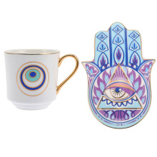 1Set Türkisches Keramik- -Set Mit Untertasse, Retro-Design, Bunt