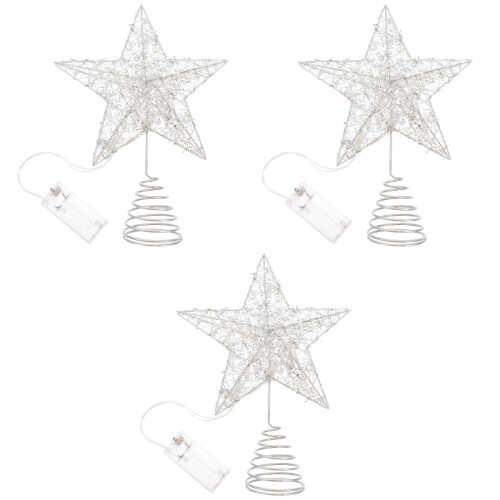 3Pcs Silver Xmas Tree Lamp Star Treetop Light Decor 2