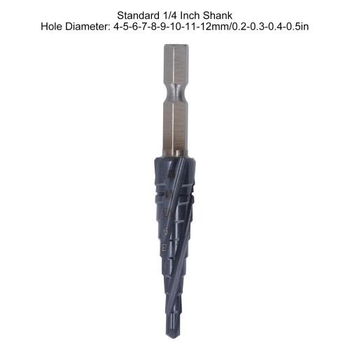 Spiral Step Drill Bit 4-12mm Cobalt 9 Sizes, 1/4" Shank 1