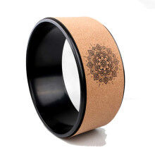 Wood Yoga Wheel Cork 33Cm Diameter Buddha Lotus Design TPE Yoga Circle Back Training Tool
