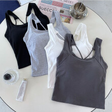 Women's Grey Cotton Padded Tank Top with Cross Back Straps - Free Size
