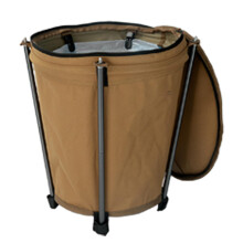 Outdoor Foldable Trash Can Portable Camping Garbage Bin Round Khaki Lightweight Wastebasket Yard Garden Storage