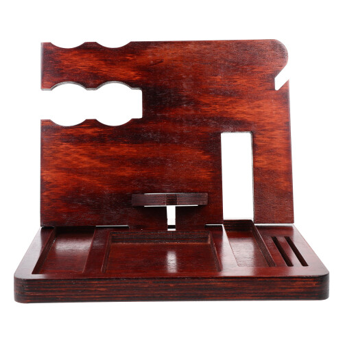 solid wooden storage rack with phone, wallet, and watch holder