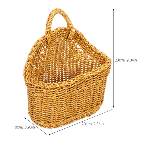 Light Brown Plastic Woven Hanging Wall Basket for Kitchen Storage 1
