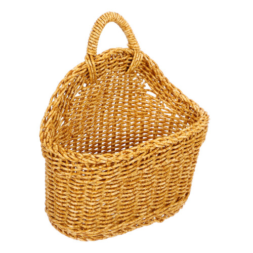 Light Brown Plastic Woven Hanging Wall Basket for Kitchen Storage 2