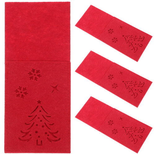 4Pcs Red Silverware Bags for Christmas Tableware Holder Festive Design
