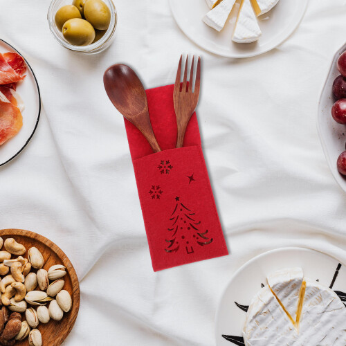 4Pcs Red Silverware Bags for Christmas Tableware Holder Festive Design 2
