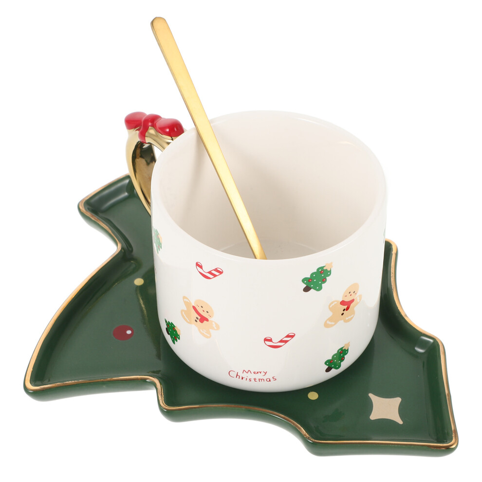 Zestaw Ceramicznych KubkóW Z Talerzykiem W KształCie Choinki-image