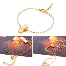 pulsera de tobillo bohemia con piña 3d hueca en cadena dorada