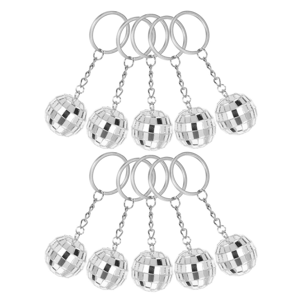 Villcase Unisex 10Pcs Mirror Disco Ball Keychain Charm Pendant For Christmas Tree