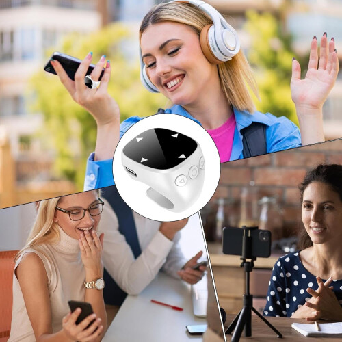 Phone Scrolling Ring Wireless Remote for Smartphones Bluetooth Compatible iPhone Android White for Presentations Music 2