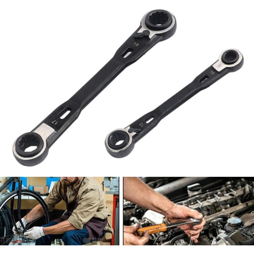 Double End Ratcheting Wrench 2-Piece Set Box End Brake Pipe Spanner Open End Spanners 1