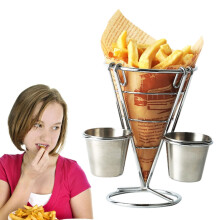 French Fry Holder Stainless Steel With 2 Sauce Cups Food Service Display Stands Fried Chicken Display Rack