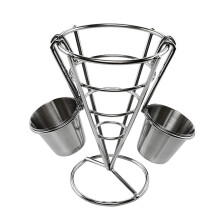 French Fries Stand Stainless Steel With 2 Sauce Cups Car Display Fried Chicken Display Rack