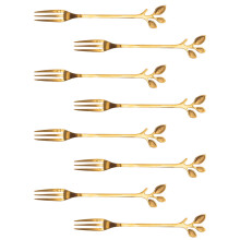 8pcs stainless steel fruit forks cake dessert picks golden