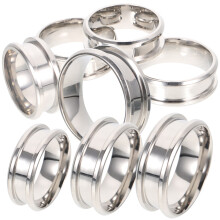 8Pcs Stainless Steel Grooved Ring Blanks Silver Smooth Finger Rings