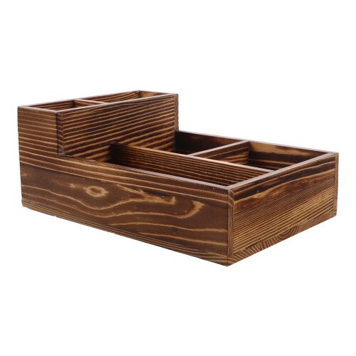 wooden storage box multi-compartment organizer for office home brown