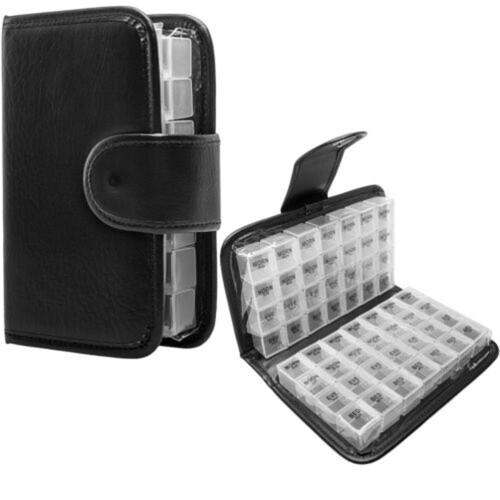 daily pill box organizer 28 compartments portable pu tablet case