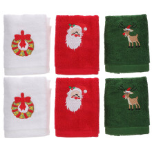 6pcs christmas themed cotton face towels assorted colors