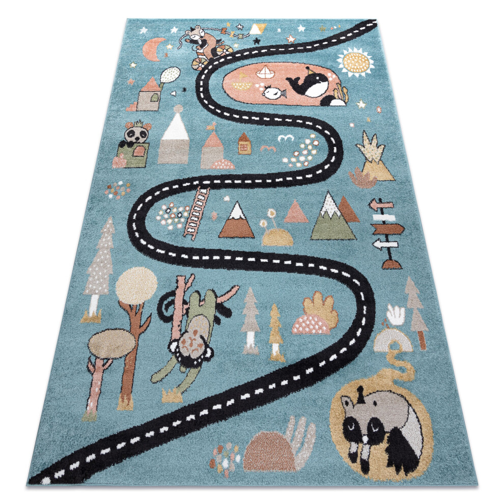 Carpet Fun Route For Children, Street, Animals 160X220 Cm Blue Rugsx
