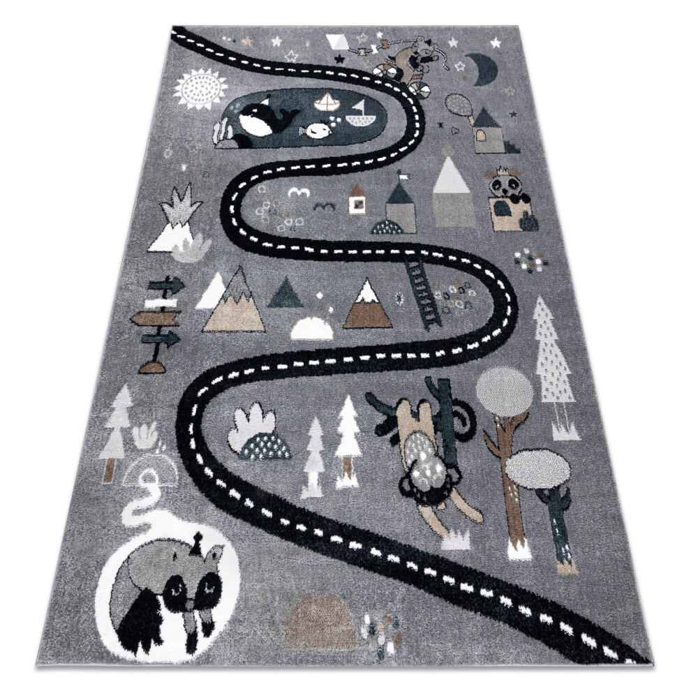 Carpet Fun Route For Children, Street, Animals 180X270 Cm Grey Rugsx