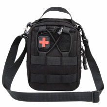 Tactical First Aid Pouch Detachable Shoulder Strap MOLLE Compatible EMT Bag EDC Organizer Black Cross Patch