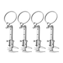 Vernier Caliper Keychain Set, 4-Piece Mini Zinc Alloy With Buckle, As Shown Color, Portable Pendant Measuring Tool