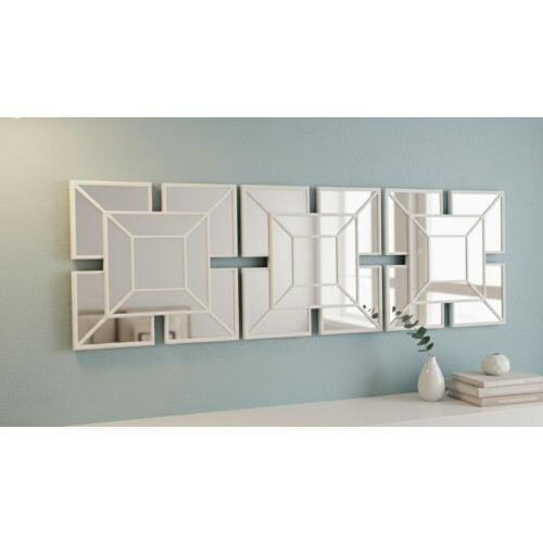 3 Art Deco Wall Mirror Tile White 1920 Design 25Cm