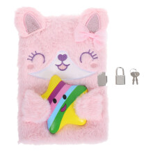 cute plush notebook with lock for kids, soft diary for school travel