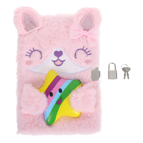 cute plush notebook with lock for kids, soft diary for school travel