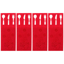 4Pcs Red Felt Xmas Cutlery Bags Durable Festive Fork Spoon Holders