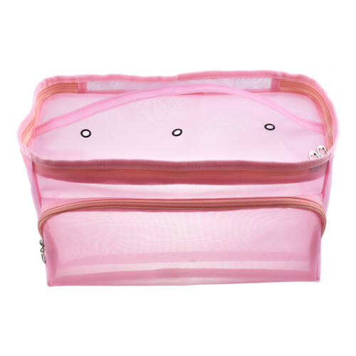 borsa organizer per e uncinetti con scomparti mesh e cerniera rosa