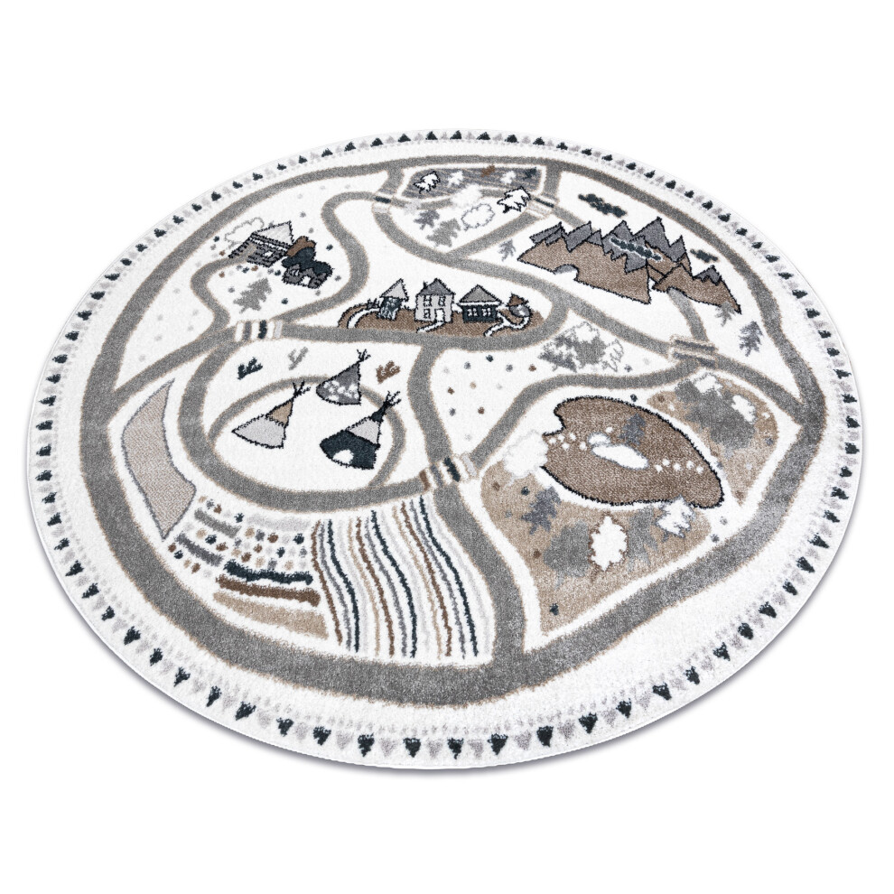 Carpet Fun Land For Children, Village, Streets, Circle - Circle 120 Cm Cream Rugsx