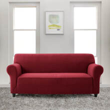 (Red , 4 Seater) Oxford Homeware Spandex Sofa Cover - All-Round Elastic Fit Couch Covers for Living Room, Soft Washable Furniture Protector, Non-Slip Sofa